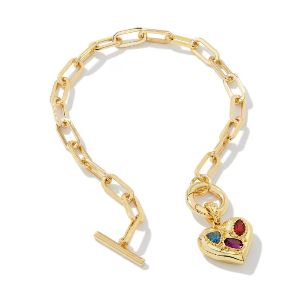 Kendra Scott Penny Gold Heart Chain Bracelet in Multi Mix/NWT - Picture 2 of 11